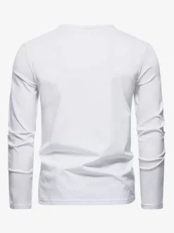 Men’s Cotton V-Neck Long-Sleeve T-Shirt Casual Solid Color Top