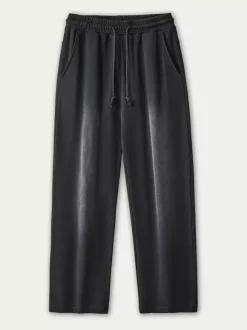 Men's Cotton Washed Distressed Wide-Leg Pants Drawstring Casual Straight-Leg Trousers