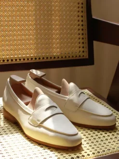 Men's Cowhide Penny Loafer Shoes Prom Wedding Shoes
