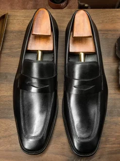 Men's Cowhide Penny Loafer Slip On Prom Wedding Shoes