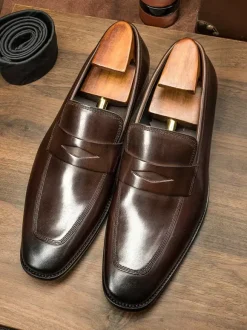 Men's Cowhide Penny Loafer Slip On Prom Wedding Shoes