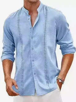 Men's Cuban Guayabera Shirts Long Sleeve Casual Summer Beach Shirts