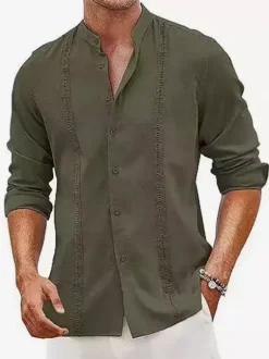 Men's Cuban Guayabera Shirts Long Sleeve Casual Summer Beach Shirts