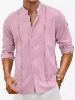 Men's Cuban Guayabera Shirts Long Sleeve Casual Summer Beach Shirts