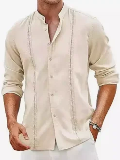 Men's Cuban Guayabera Shirts Long Sleeve Casual Summer Beach Shirts