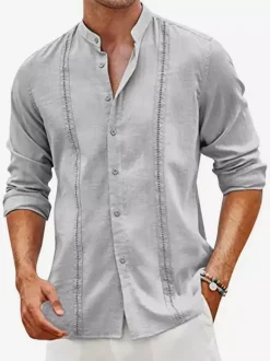 Men's Cuban Guayabera Shirts Long Sleeve Casual Summer Beach Shirts