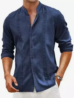 Men's Cuban Guayabera Shirts Long Sleeve Casual Summer Beach Shirts