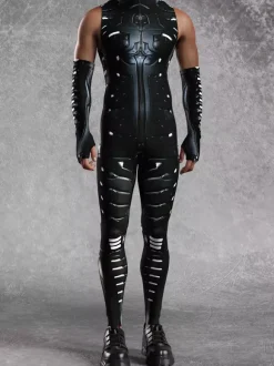 Mens Cyberpunk Bodysuit Optical Illusion Robot Print Metallic Catsuits