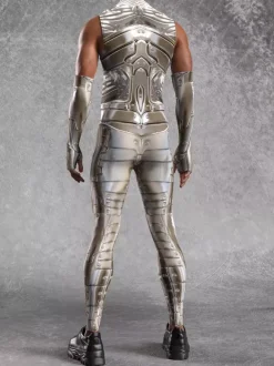 Mens Cyberpunk Bodysuit Optical Illusion Robot Print Metallic Catsuits