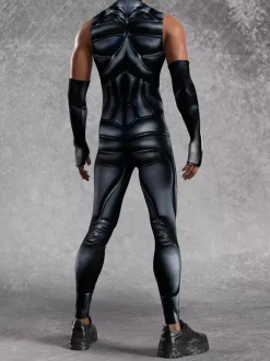Mens Cyberpunk Bodysuit Optical Illusion Robot Print Metallic Catsuits