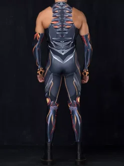 Mens Cyberpunk Bodysuit Optical Illusion Robot Print Metallic Catsuits