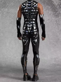 Mens Cyberpunk Bodysuit Optical Illusion Robot Print Metallic Catsuits