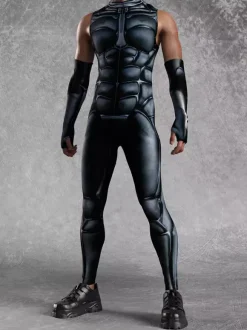 Mens Cyberpunk Bodysuit Optical Illusion Robot Print Metallic Catsuits