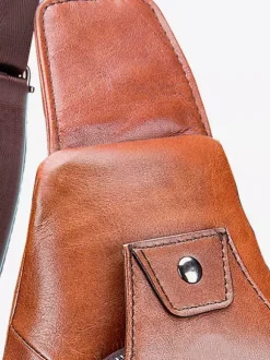 Men's Dark Brown Zipper Crossbody Bag