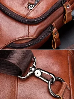 Men's Dark Brown Zipper Crossbody Bag