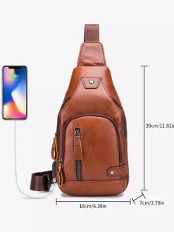 Men's Dark Brown Zipper Crossbody Bag