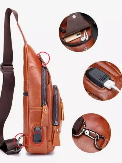 Men's Dark Brown Zipper Crossbody Bag