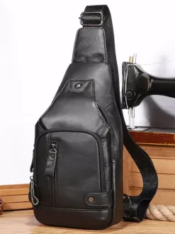 Men's Dark Brown Zipper Crossbody Bag