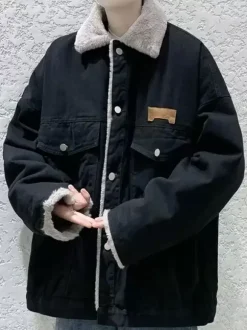 Men's Demin Jackets Pockets Faux Fur Collar Winter Coats
