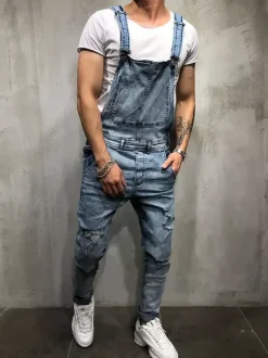 Men's Denim Overall Jeans Workwear Cargo Jumpsuits