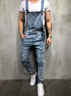 Men's Denim Overall Jeans Workwear Cargo Jumpsuits