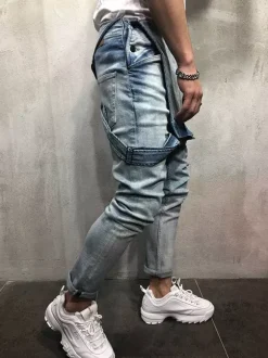 Men's Denim Overall Jeans Workwear Cargo Jumpsuits