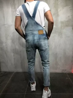 Men's Denim Overall Jeans Workwear Cargo Jumpsuits