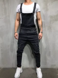 Men's Denim Overall Jeans Workwear Cargo Jumpsuits