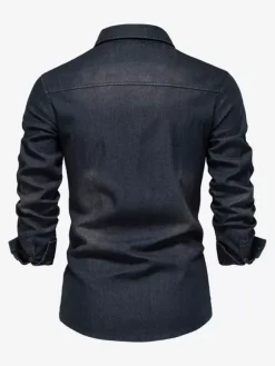 Men's Denim Shirt Casual Solid Color Long-Sleeved Slim Fit Shirt