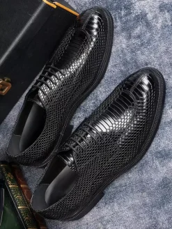Mens Derbies Dress Shoes Genuine Python-Embossed Leather Business Formal Shoes