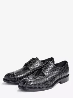 Mens Derbies Dress Shoes Genuine Python-Embossed Leather Business Formal Shoes