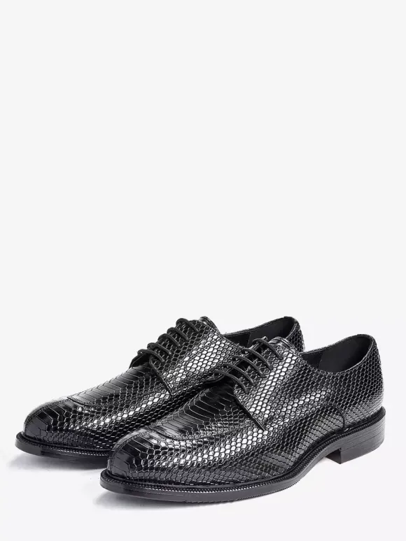 Mens Derbies Dress Shoes Genuine Python-Embossed Leather Business Formal Shoes
