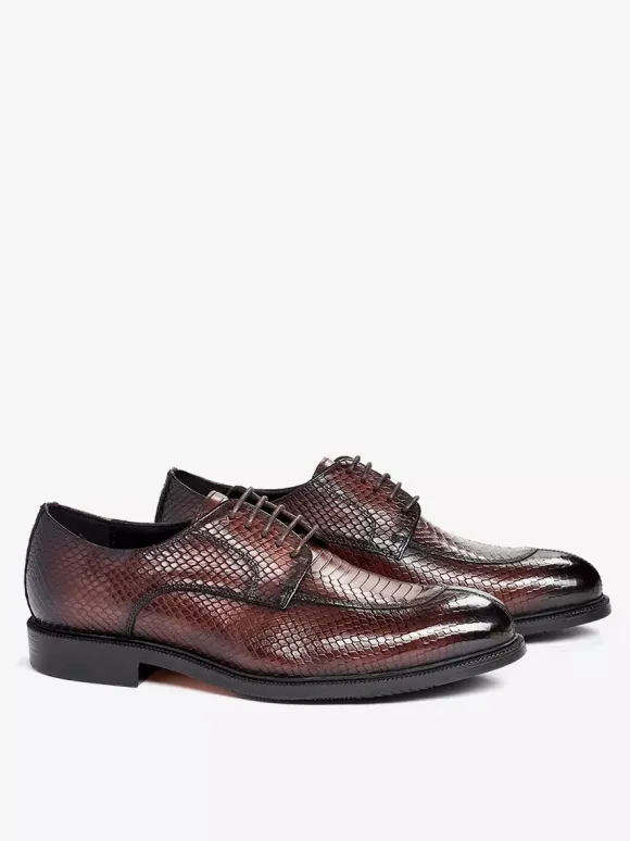 Mens Derbies Dress Shoes Genuine Python-Embossed Leather Business Formal Shoes