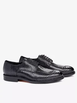 Mens Derbies Dress Shoes Genuine Python-Embossed Leather Business Formal Shoes