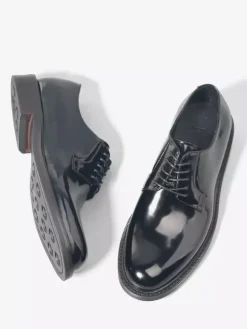 Men's Derby Shoes Black Real Leather Round Toe Lace Up Party Prom Shoes