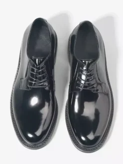 Men's Derby Shoes Black Real Leather Round Toe Lace Up Party Prom Shoes