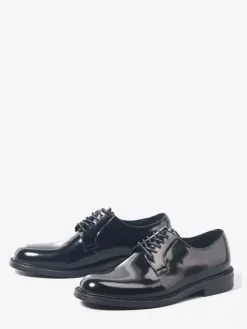Men's Derby Shoes Black Real Leather Round Toe Lace Up Party Prom Shoes