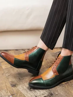 Men's Desert Chukka Boots Color Block Lace Up Cap Toe Oxford Ankle Boots