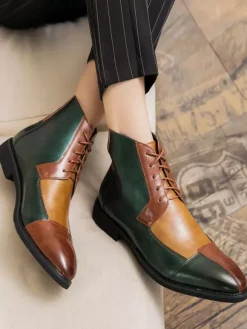 Men's Desert Chukka Boots Color Block Lace Up Cap Toe Oxford Ankle Boots
