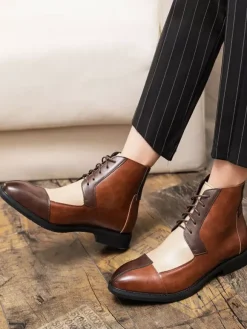 Men's Desert Chukka Boots Color Block Lace Up Cap Toe Oxford Ankle Boots