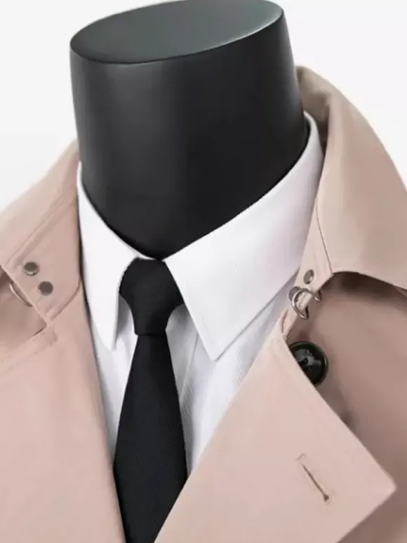 Men's Double-Breasted Coats Mid-Length Slim Coats British Style Windbreakers