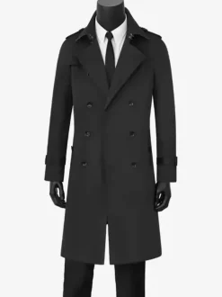 Men's Double-Breasted Coats Mid-Length Slim Coats British Style Windbreakers