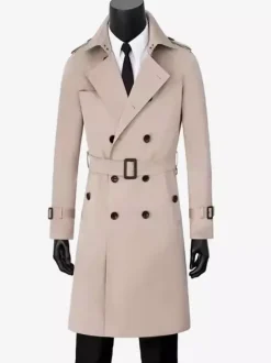 Men's Double-Breasted Coats Mid-Length Slim Coats British Style Windbreakers