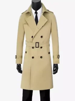 Men's Double-Breasted Coats Mid-Length Slim Coats British Style Windbreakers