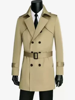 Men's Double-Breasted Coats Slim Fit Coat British Windbreaker