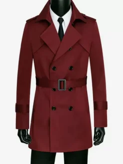 Men's Double-Breasted Coats Slim Fit Coat British Windbreaker