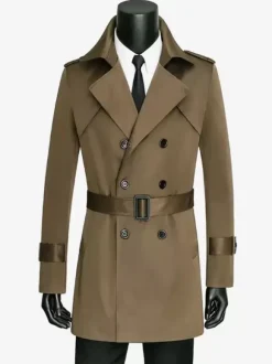 Men's Double-Breasted Coats Slim Fit Coat British Windbreaker