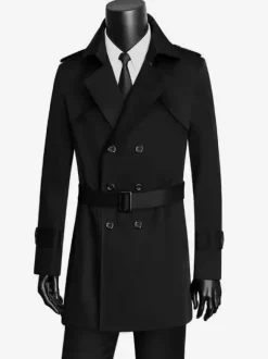 Men's Double-Breasted Coats Slim Fit Coat British Windbreaker