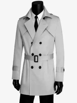 Men's Double-Breasted Coats Slim Fit Coat British Windbreaker
