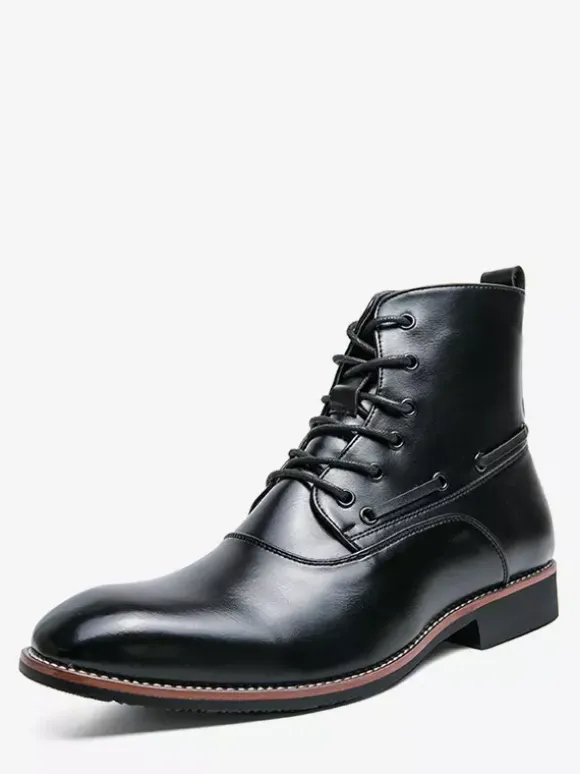 Mens Dress Ankle Boots Pointed Toe Leather Oxfords With Low Heel Formal Business Casual Shoes
